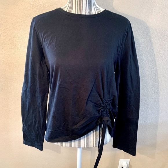 NWT Athletic Top Large Ease of Motion Black Long Sleeves Ruching Tie Cotton - Picture 1 of 14